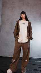 ESSNTIAL ELEMNTS WH Unisex 420G Snow Washed Tape Raw Edge Zip Hoodie - Essntial Elemnts