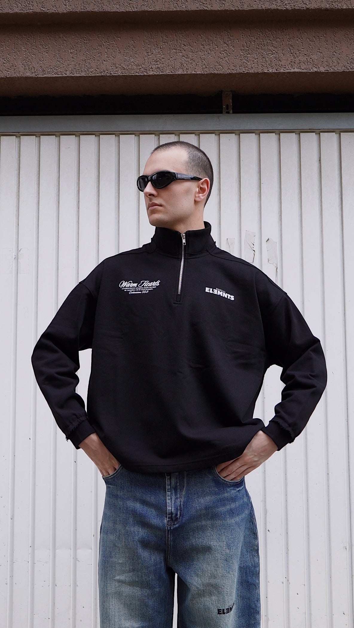 ESSNTIAL ELEMNTS WH 450G Half-Zip Rolled Edge Fleece Sweatshirt - Essntial Elemnts