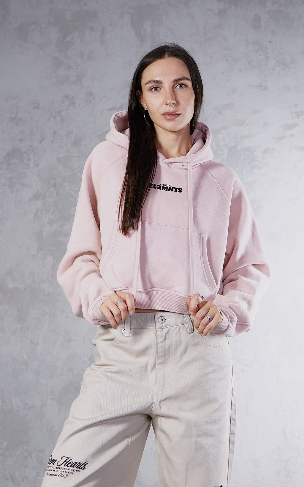 ESSNTIAL ELEMNTS WH Women's 355G Snow Washed Cropped Hoodie - Essntial Elemnts