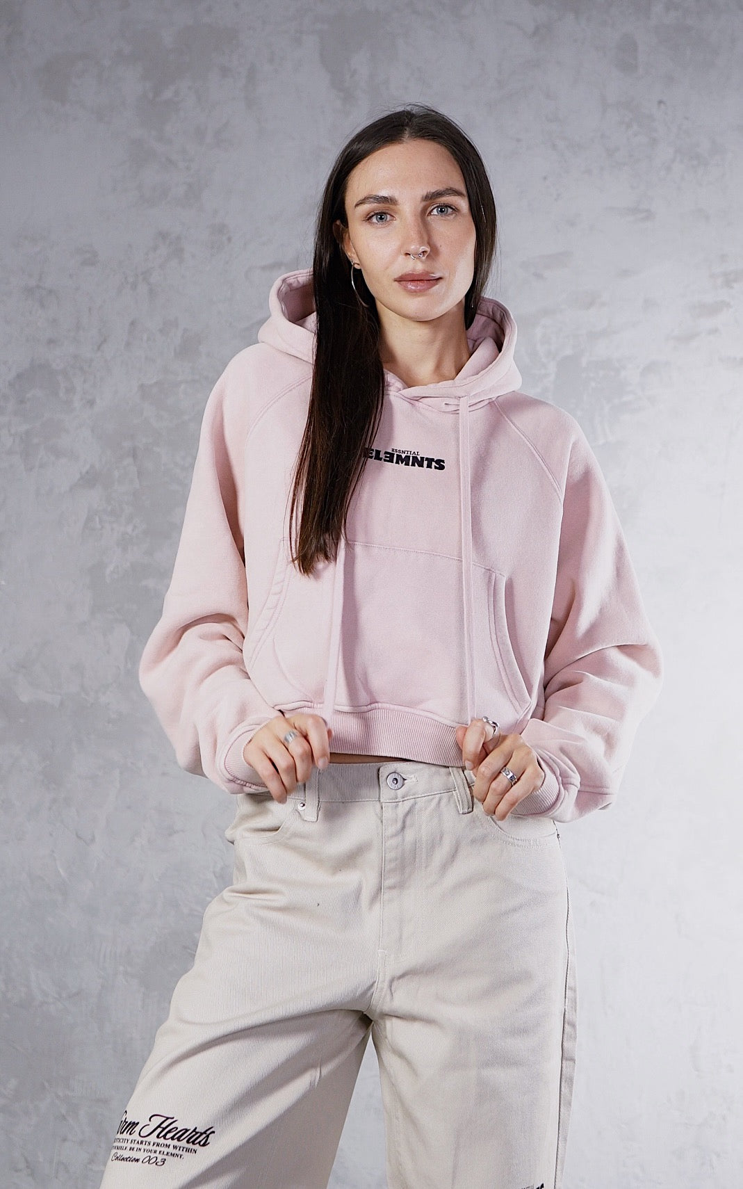 ESSNTIAL ELEMNTS WH Women's 355G Snow Washed Cropped Hoodie - Essntial Elemnts