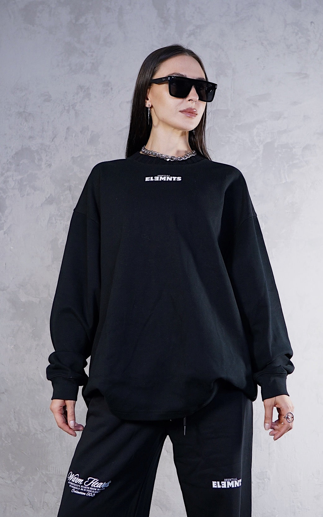 ESSNTIAL ELEMNTS WH 290G Knitted Round Neck Oversize Sweatshirt - Essntial Elemnts