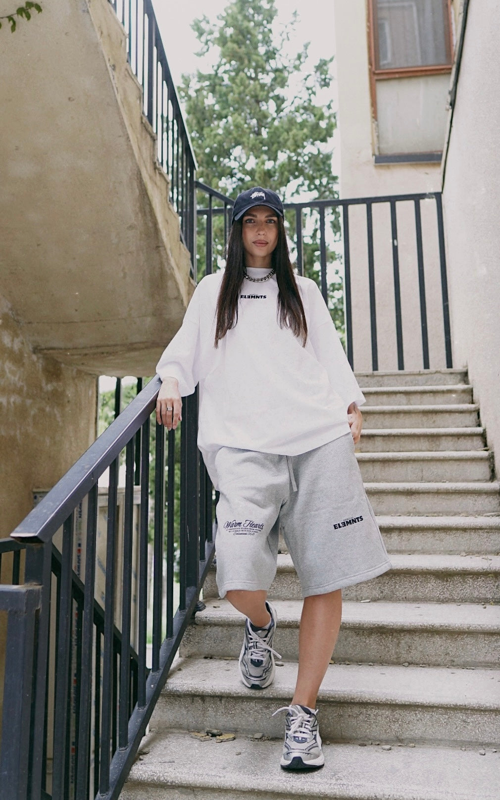 ESSNTIAL ELEMNTS WH 250G Oversized Long Drop Shoulder Tee - Essntial Elemnts