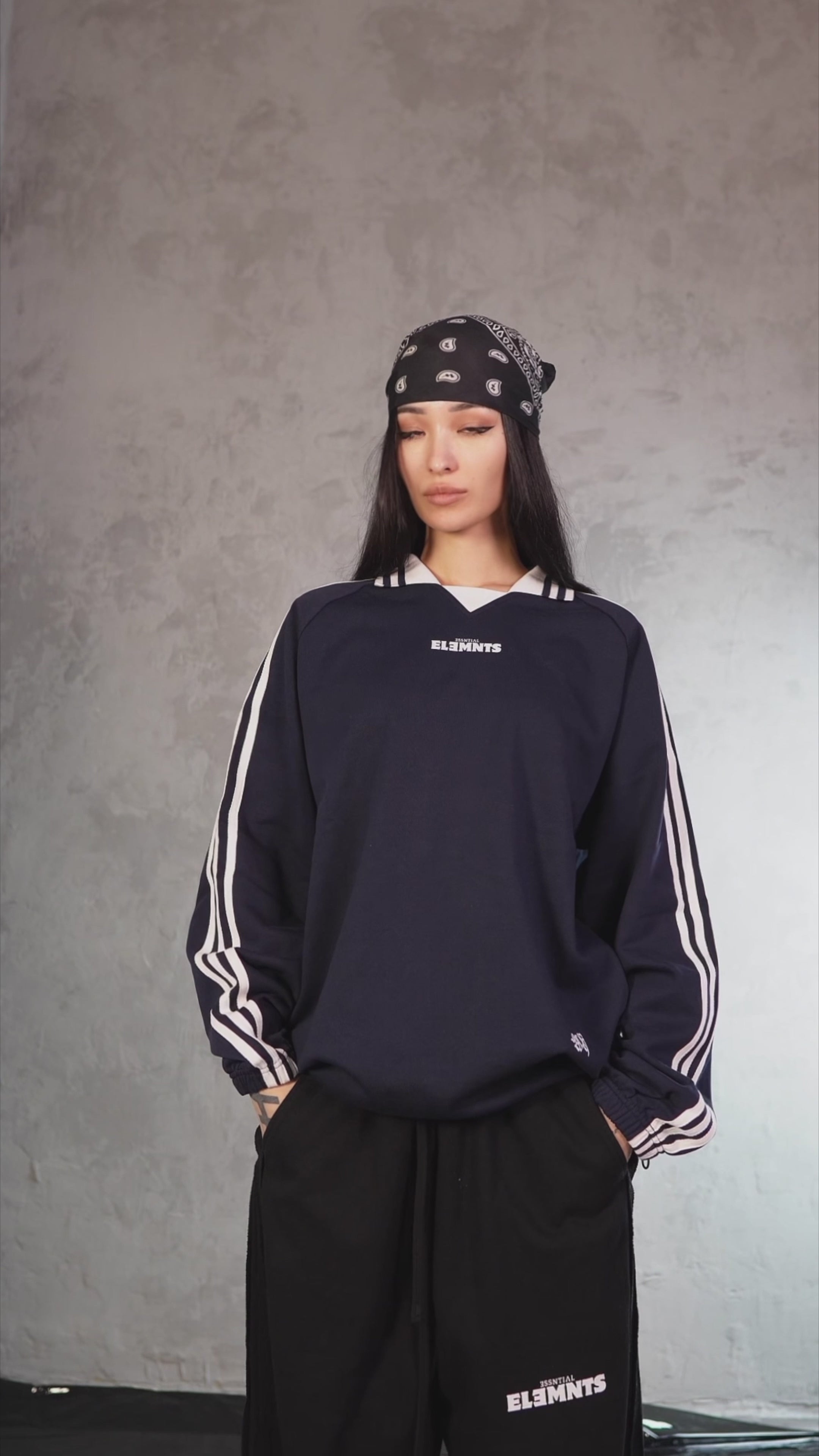 ESSNTIAL ELEMNTS WH 380G Striped Lapel Collar Sweatshirt