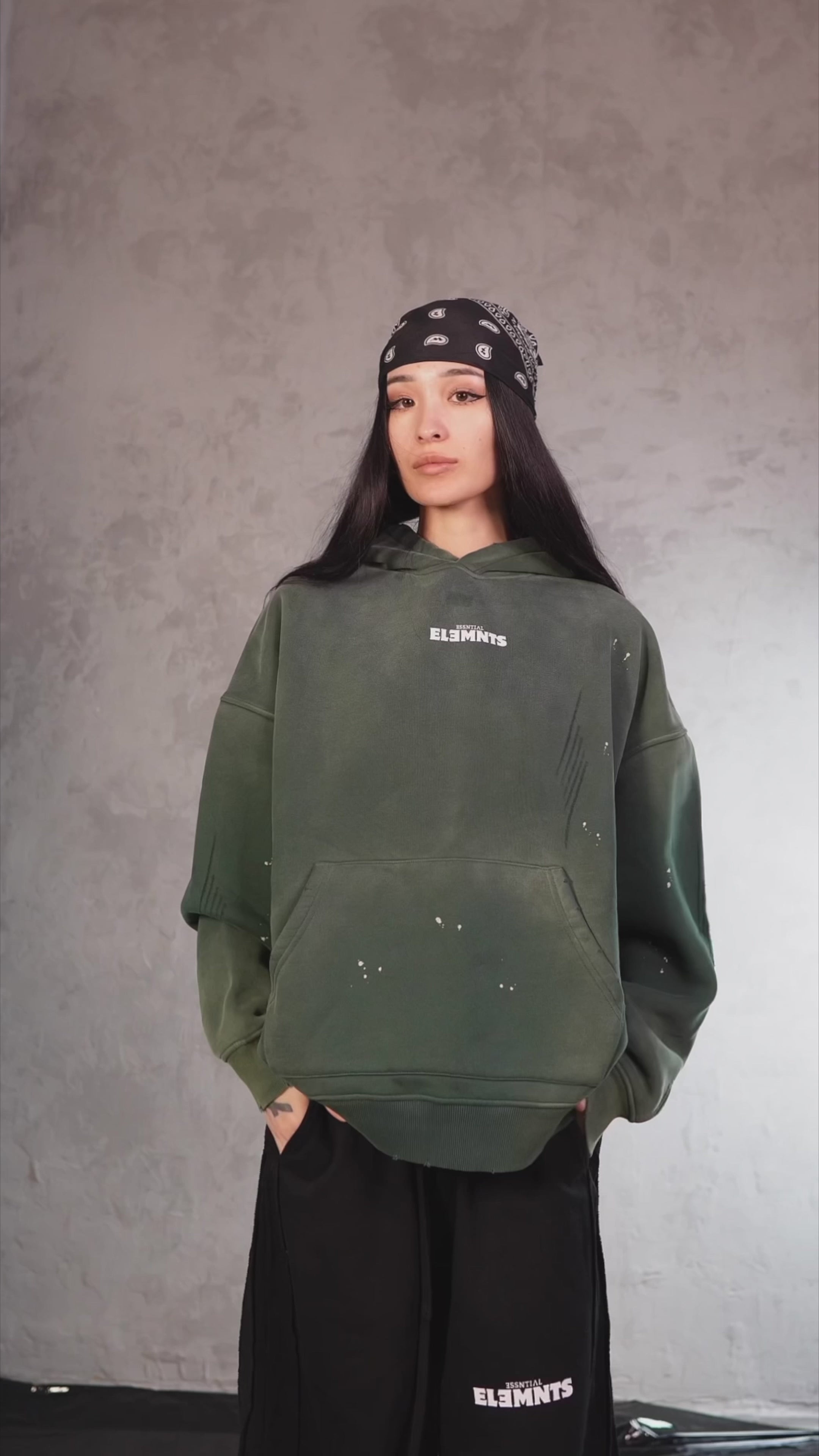 ESSNTIAL ELEMNTS WH 360G Vintage Washed Frayed Fleece Hoodie