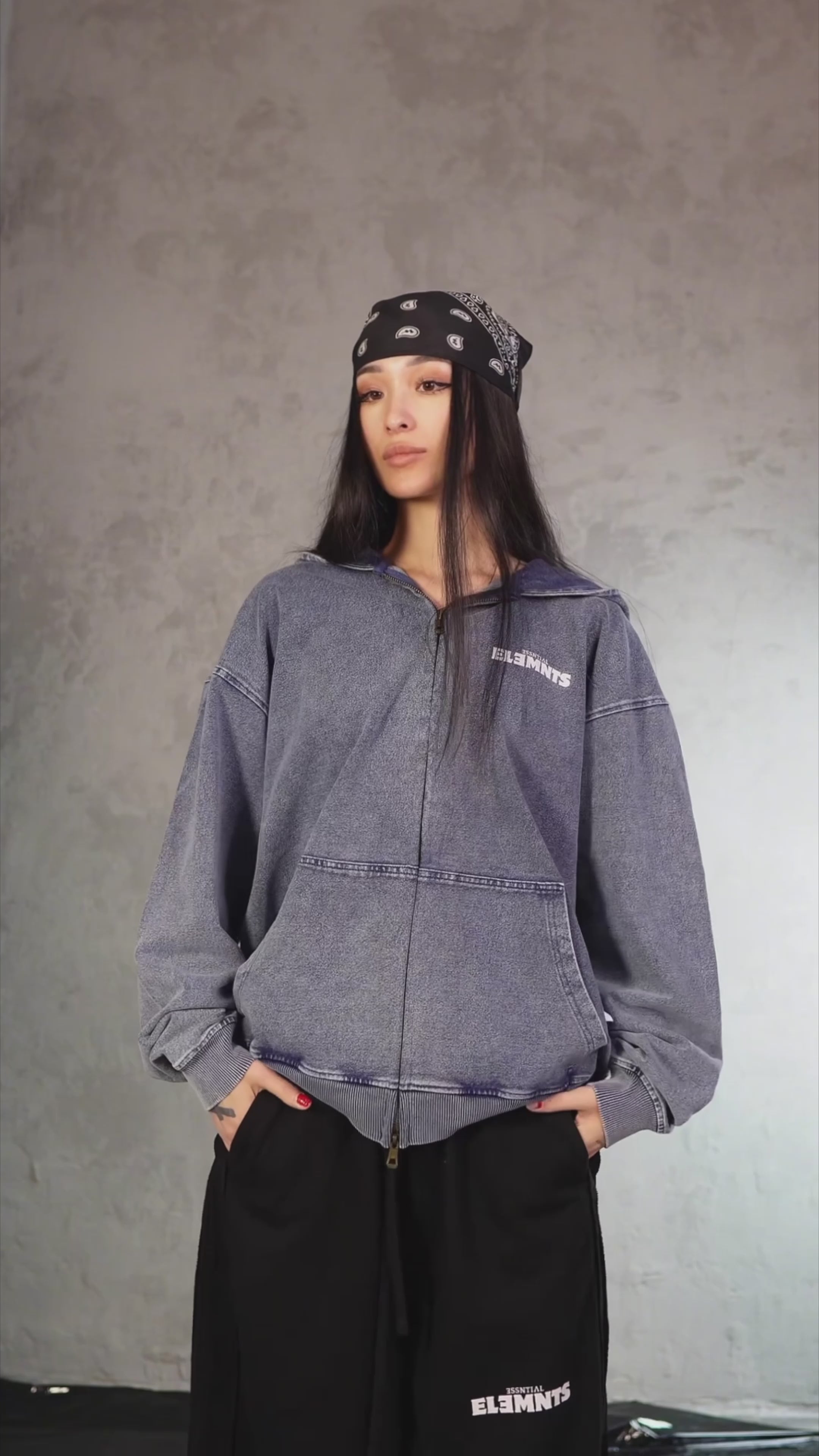 ESSNTIAL ELEMNTS WH 380G Snow Wash Oversized Zip-Up Hoodie