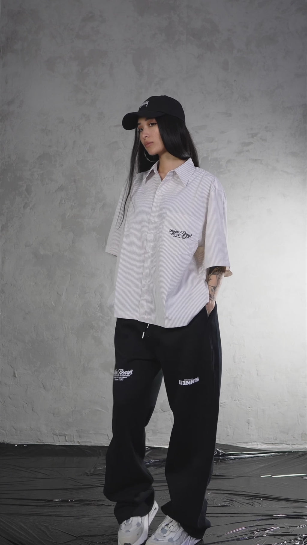 ESSNTIAL ELEMNTS WH Oversized Vertical Stripe Boxy Shirt