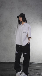 ESSNTIAL ELEMNTS WH Oversized Vertical Stripe Boxy Shirt