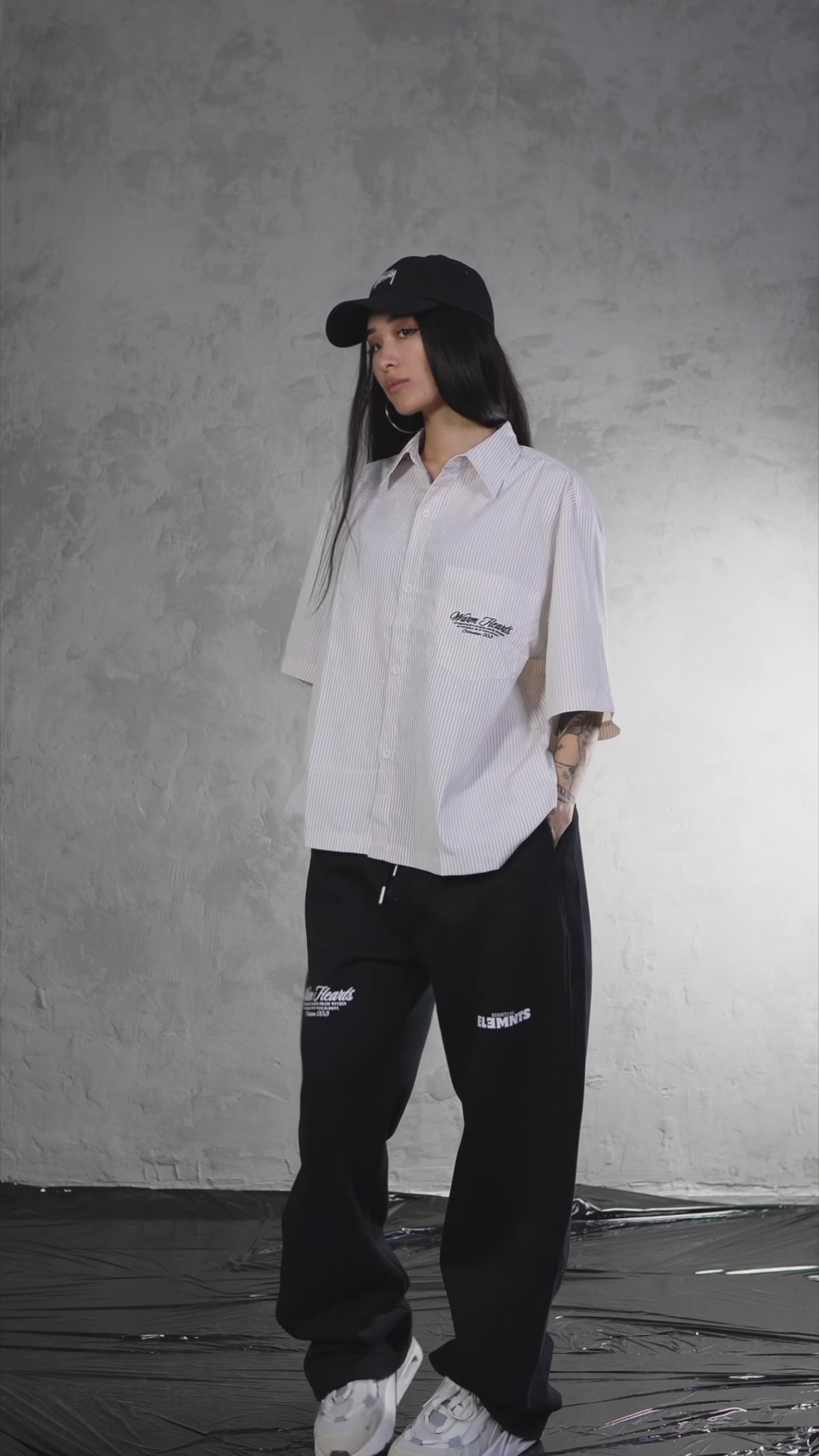 ESSNTIAL ELEMNTS WH Oversized Vertical Stripe Boxy Shirt