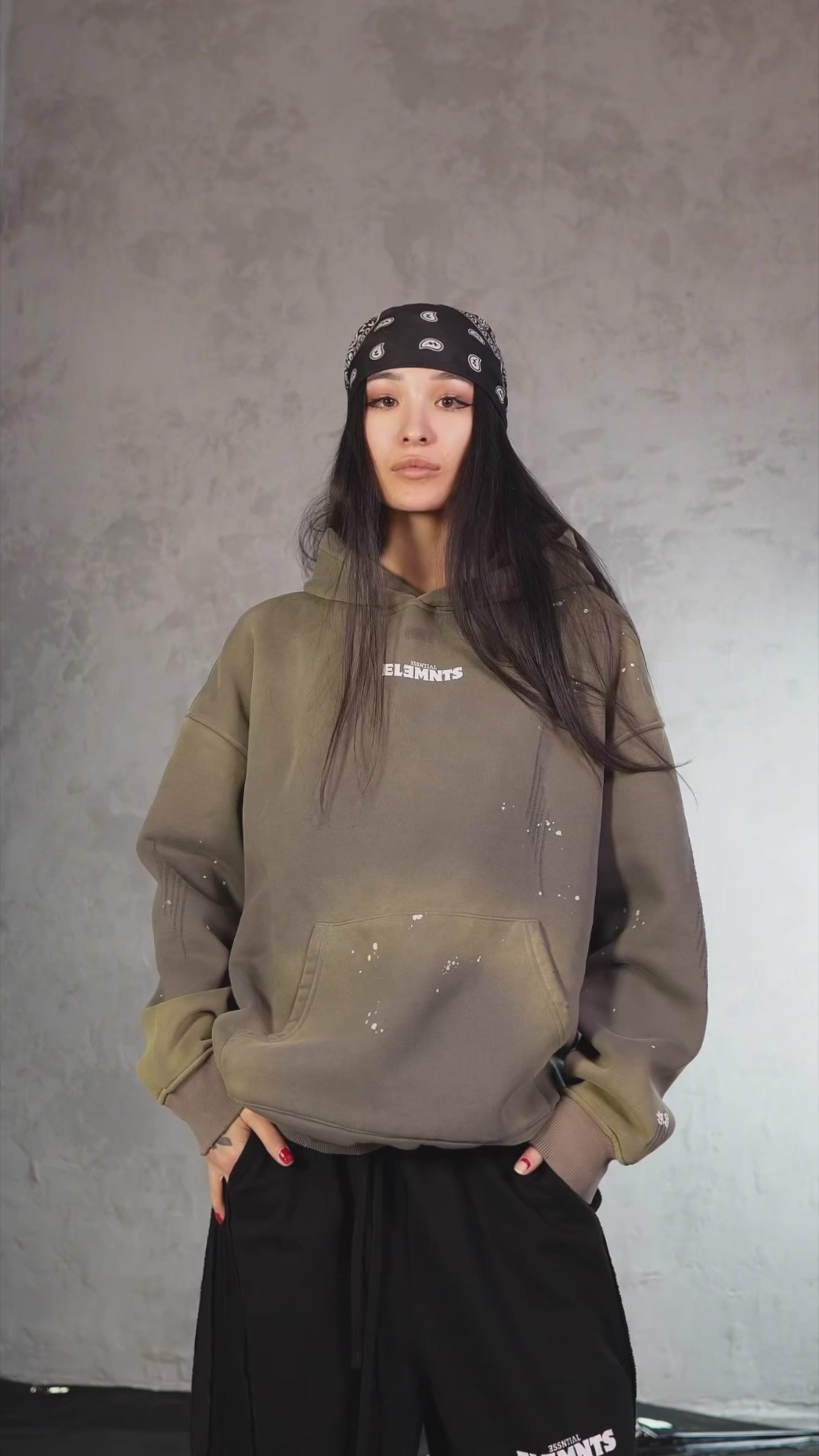 ESSNTIAL ELEMNTS WH 360G Vintage Washed Frayed Fleece Hoodie