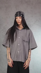 ESSNTIAL ELEMNTS WH Oversized Vertical Stripe Boxy Shirt