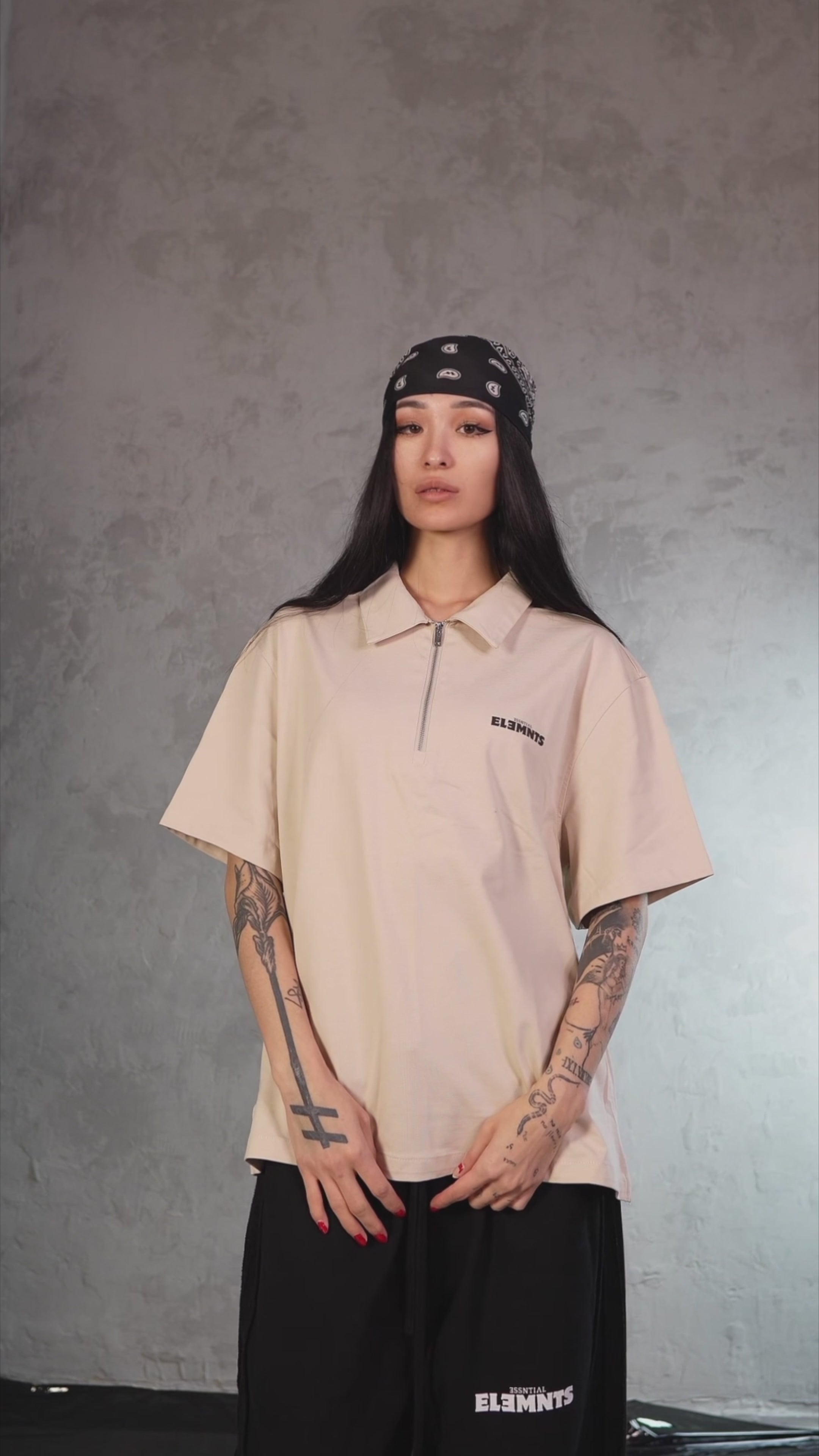 ESSNTIAL ELEMNTS WH 250G Half-Zip Cotton Polo Shirt