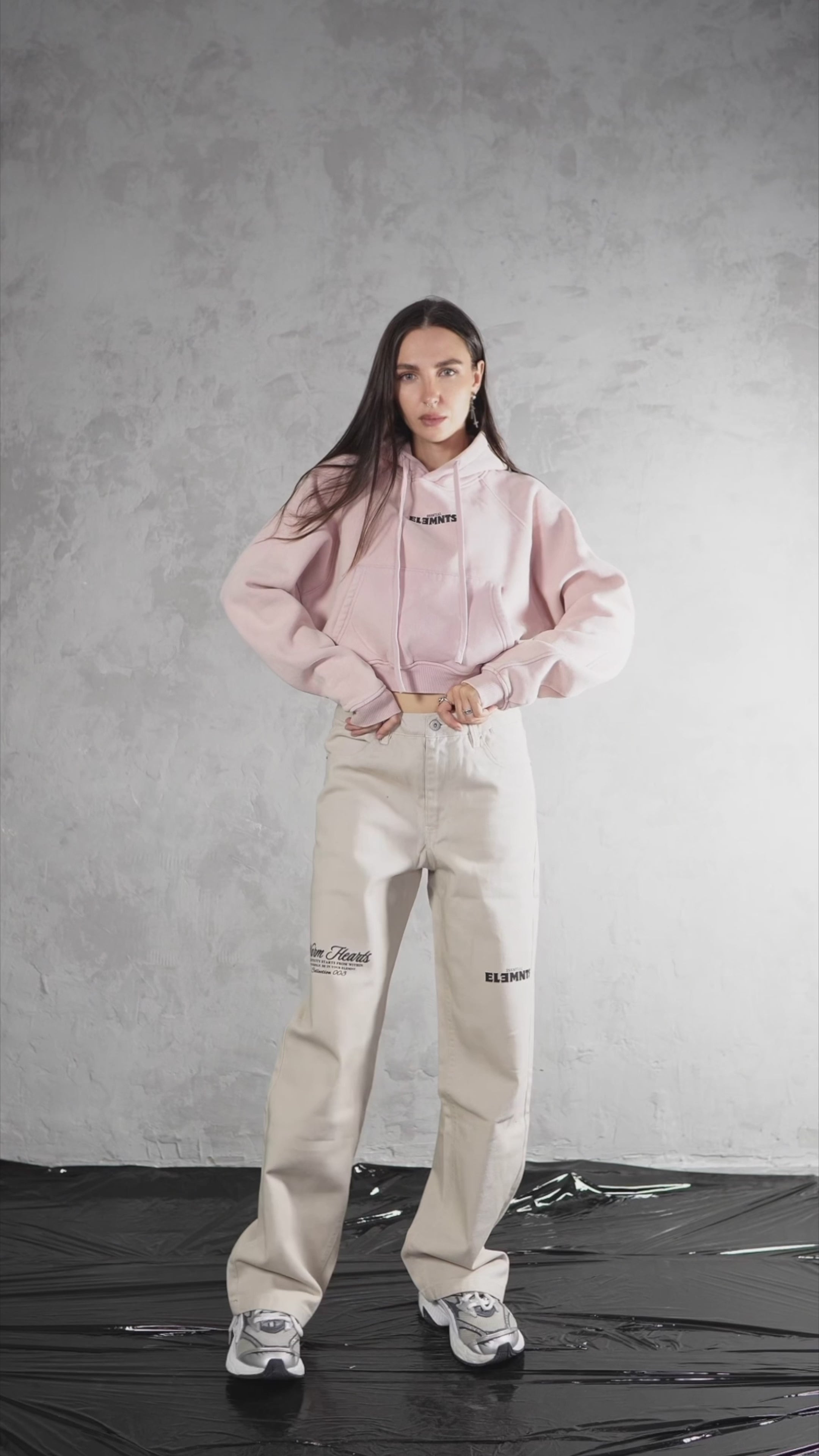 ESSNTIAL ELEMNTS WH Women's 355G Snow Washed Cropped Hoodie