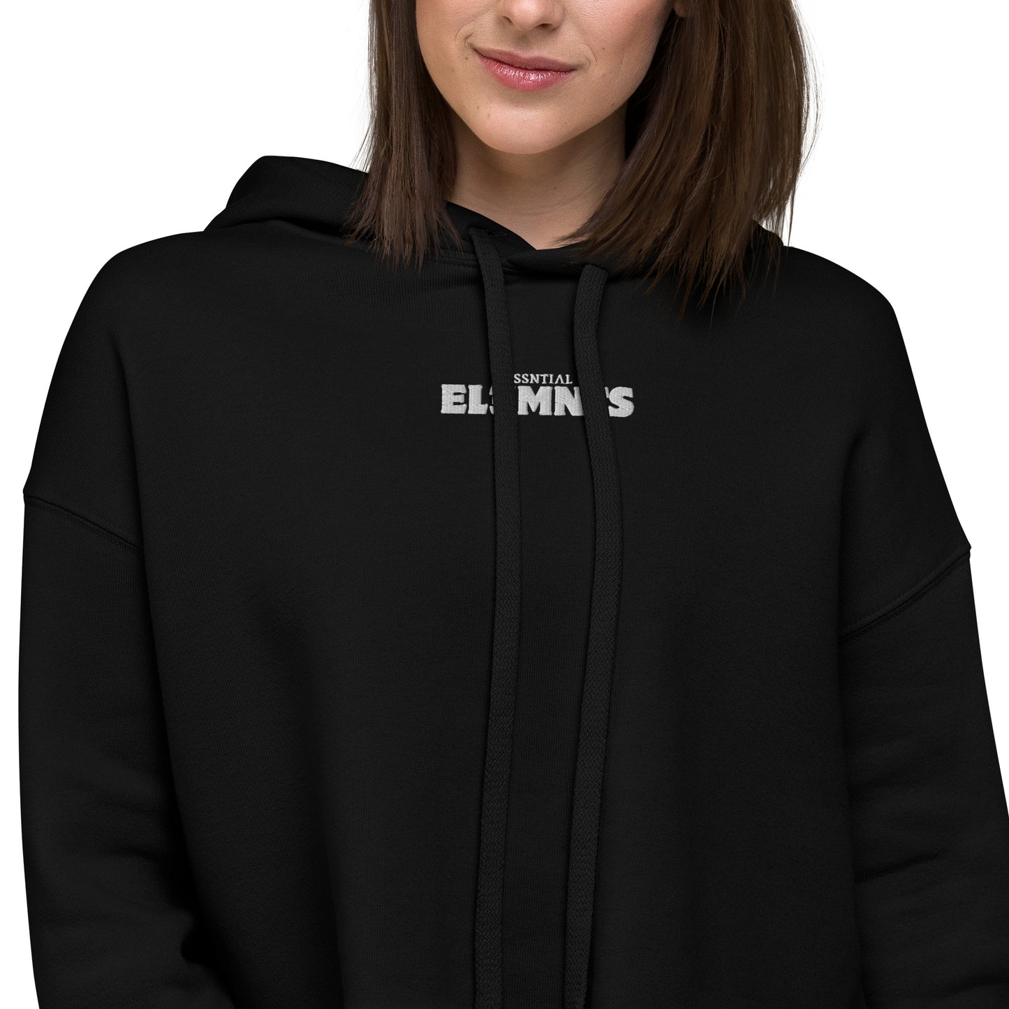 ƎSSNTIΛL ELƎMNTS Embroidered Cropped Fleece Hoodie