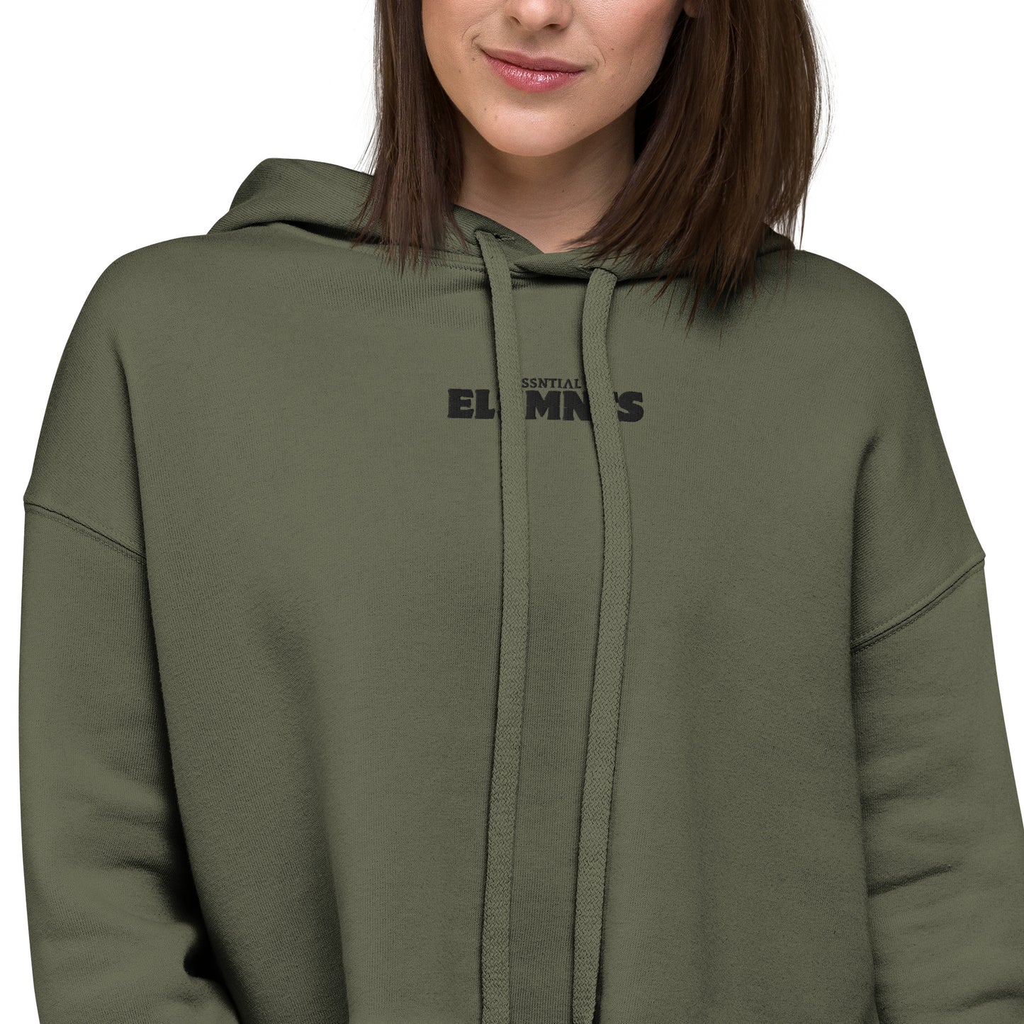 ƎSSNTIΛL ELƎMNTS Embroidered Cropped Fleece Hoodie